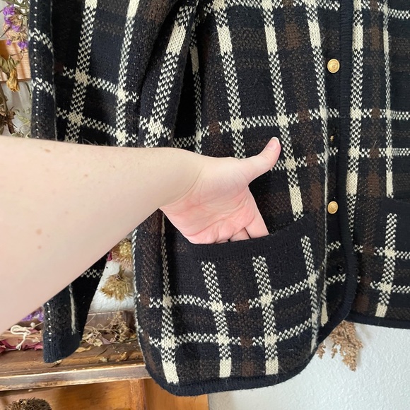 Navy & Brown Plaid Sweater Jacket - Picture 2 of 3